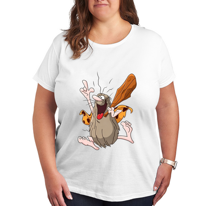 Retro Captain Caveman Cartoon Black Plus Size Ladies Tee