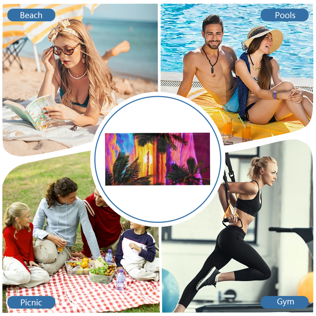Dreamy Neon Palm Tree Sunset Beach Towel, Fluffy Cozy & Fast Absorbing Water Towel, Various Lengths Optional, Ideal Soft Blanket for Beach Trip Swimming Spa