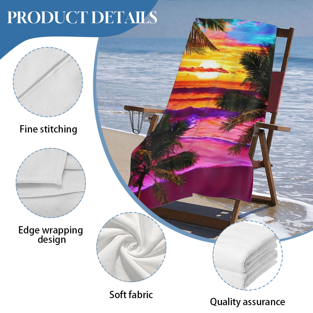 Dreamy Neon Palm Tree Sunset Beach Towel, Fluffy Cozy & Fast Absorbing Water Towel, Various Lengths Optional, Ideal Soft Blanket for Beach Trip Swimming Spa