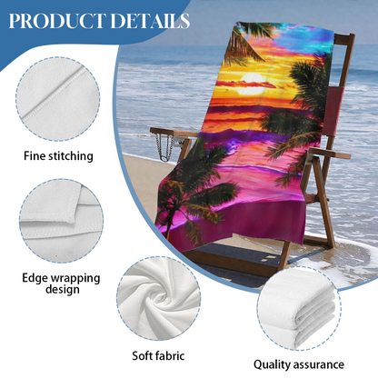Dreamy Neon Palm Tree Sunset Beach Towel, Fluffy Cozy & Fast Absorbing Water Towel, Various Lengths Optional, Ideal Soft Blanket for Beach Trip Swimming Spa