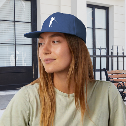 Golfer Swing Silhouette Minimal Blue Flat Brim Sports Cap