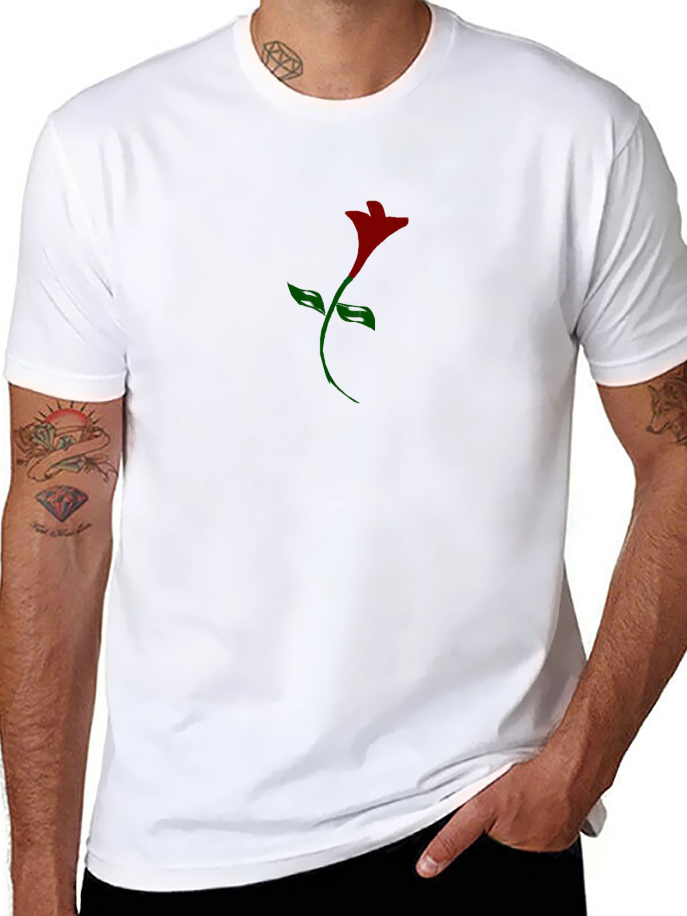 Mens Black T-Shirt with Rose Graphic Print