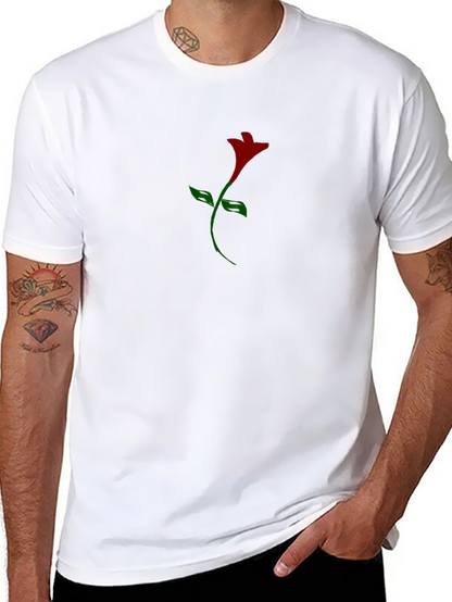 Mens Black T-Shirt with Rose Graphic Print