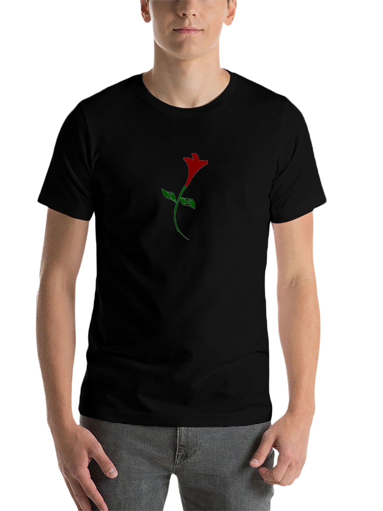 Mens Black T-Shirt with Rose Graphic Print