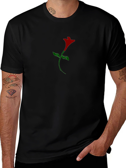 Mens Black T-Shirt with Rose Graphic Print