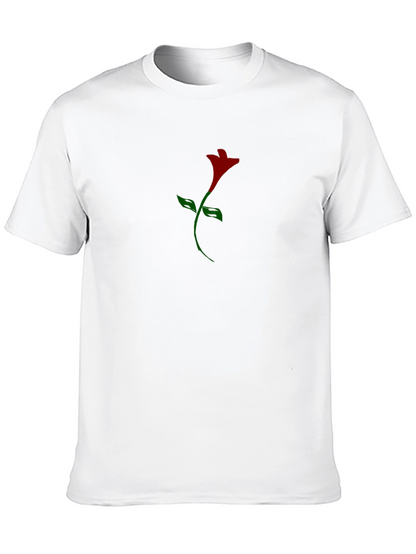 Mens Black T-Shirt with Rose Graphic Print