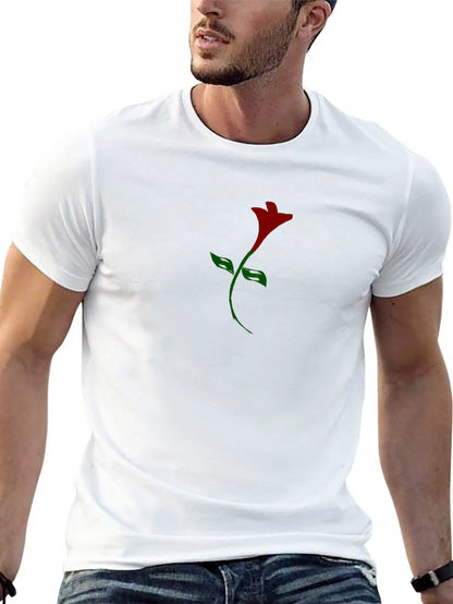 Mens Black T-Shirt with Rose Graphic Print
