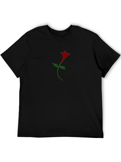 Mens Black T-Shirt with Rose Graphic Print