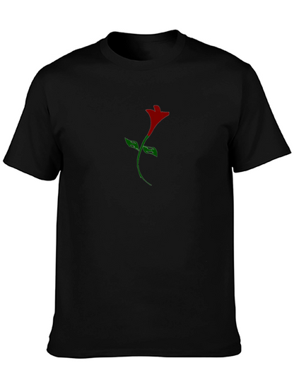 Mens Black T-Shirt with Rose Graphic Print