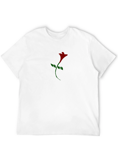 Mens Black T-Shirt with Rose Graphic Print