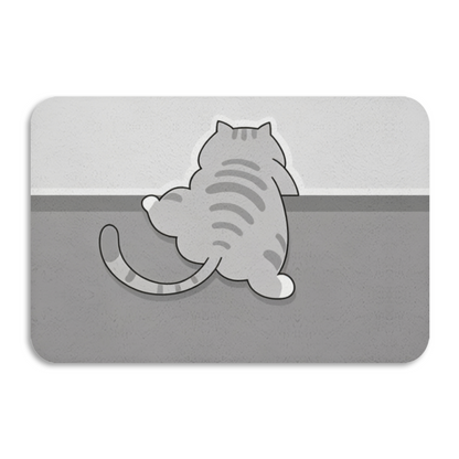 Funny Butt Tabby Cat Diatom Mat | Cartoon Kitten Silicone Anti-Slip Bathroom Rug