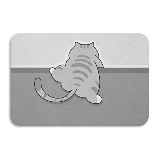 Funny Butt Tabby Cat Diatom Mat | Cartoon Kitten Silicone Anti-Slip Bathroom Rug