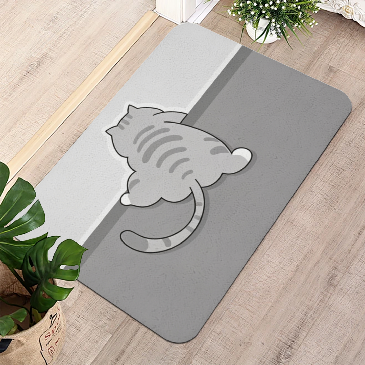 Funny Butt Tabby Cat Diatom Mat | Cartoon Kitten Silicone Anti-Slip Bathroom Rug