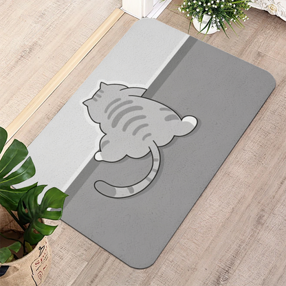 Funny Butt Tabby Cat Diatom Mat | Cartoon Kitten Silicone Anti-Slip Bathroom Rug