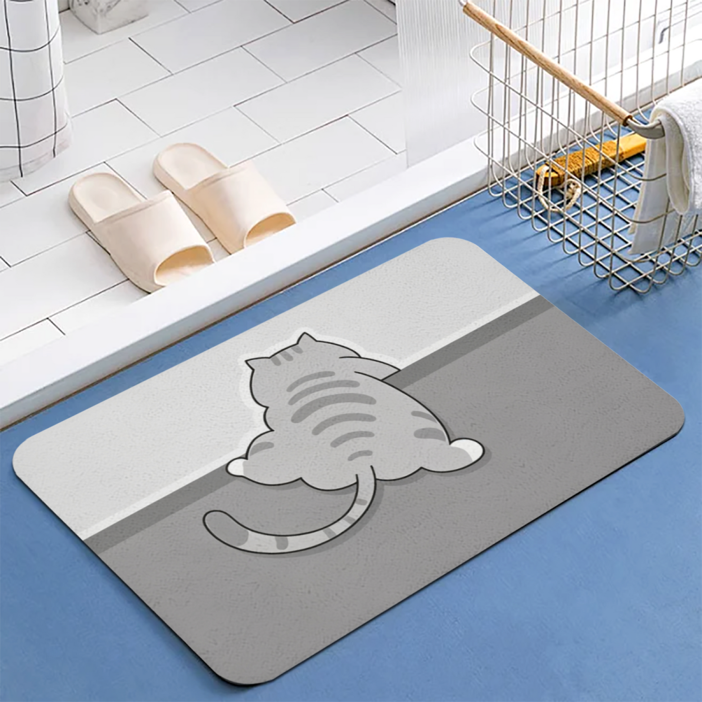 Funny Butt Tabby Cat Diatom Mat | Cartoon Kitten Silicone Anti-Slip Bathroom Rug