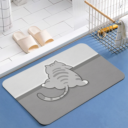 Funny Butt Tabby Cat Diatom Mat | Cartoon Kitten Silicone Anti-Slip Bathroom Rug