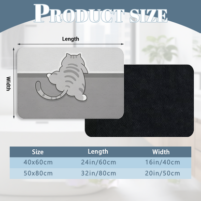 Funny Butt Tabby Cat Diatom Mat | Cartoon Kitten Silicone Anti-Slip Bathroom Rug