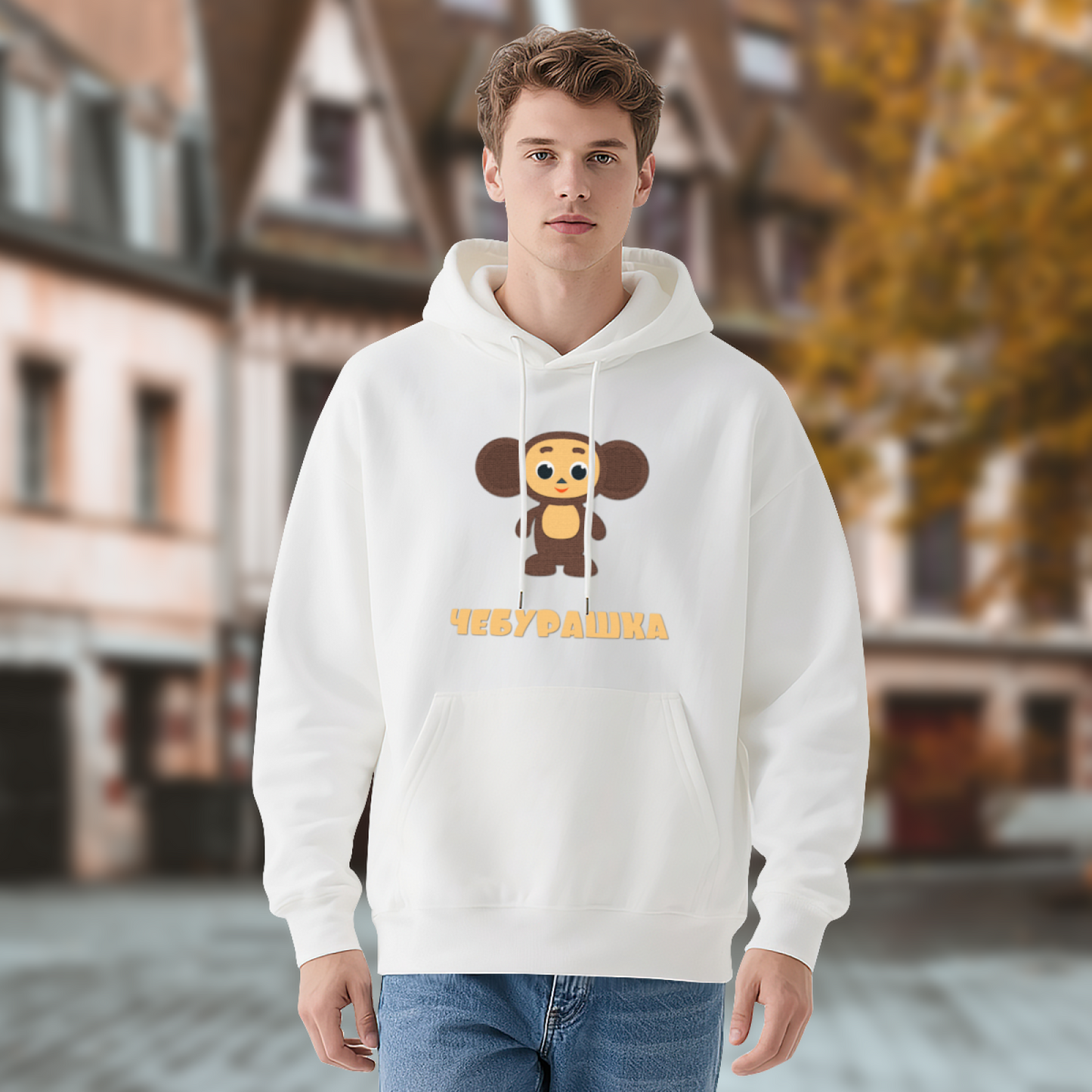 Cute Cheburashka Cartoon Hoodie, Gentle Soft Unisex Sweatshirt