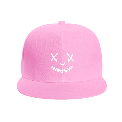 Grunge Stitched X Eyes Smiley Skull Print Flat Brim Sun Hat, Gothic Punk Streetwear Cap