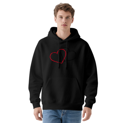 Intertwined Red Black Sketch Hearts White Hoodie, Soft Couple Casual Top
