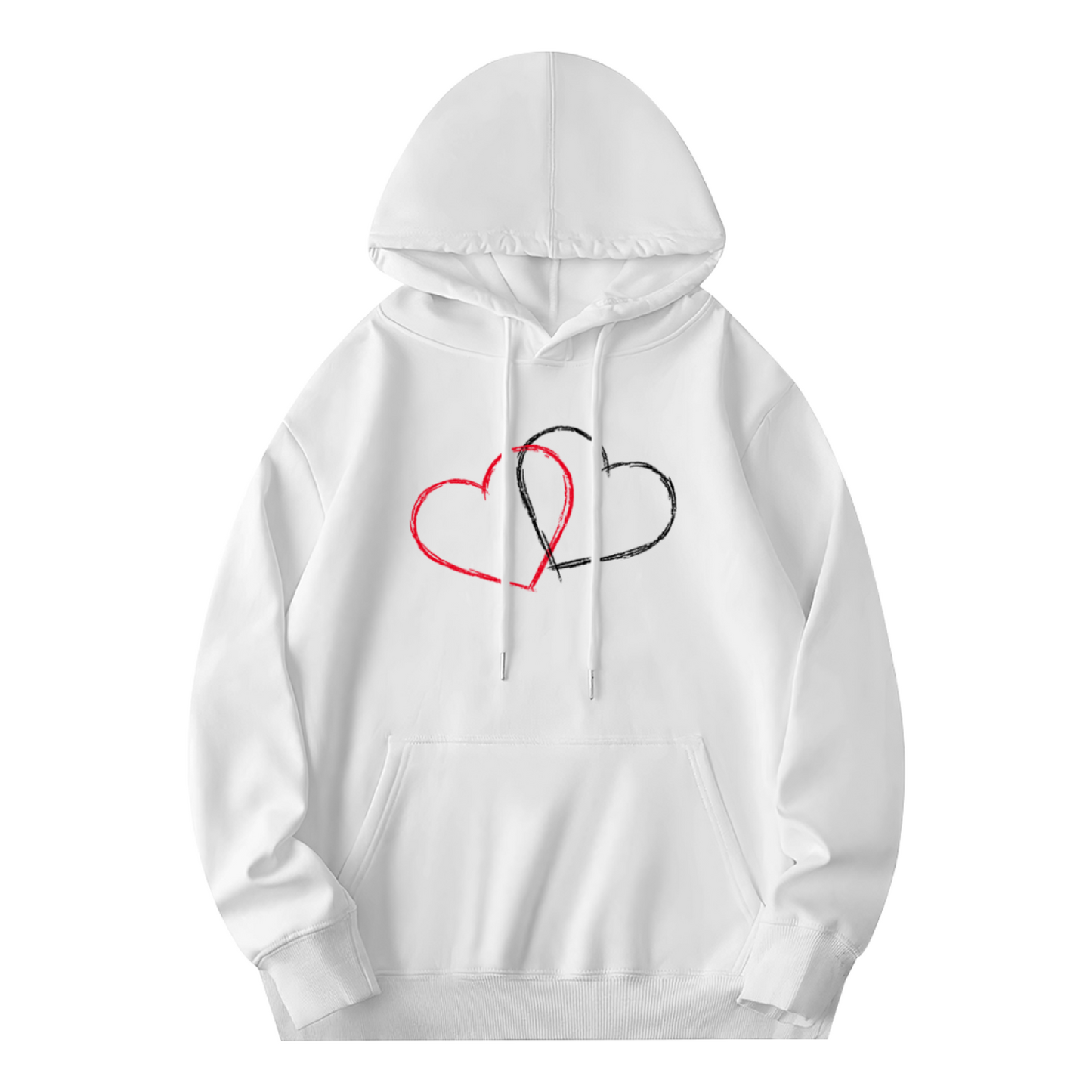 Intertwined Red Black Sketch Hearts White Hoodie, Soft Couple Casual Top