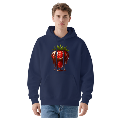 Cute Dripping Chocolate Strawberry White Hoodie, Soft Comfort Sweet Daily Wear