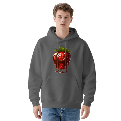 Cute Dripping Chocolate Strawberry White Hoodie, Soft Comfort Sweet Daily Wear