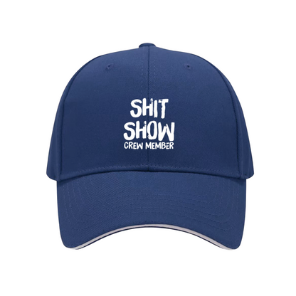 Sarcastic Shit Show Crew Member Text Black Sandwich Baseball Cap, Funny Meme Casual Hat