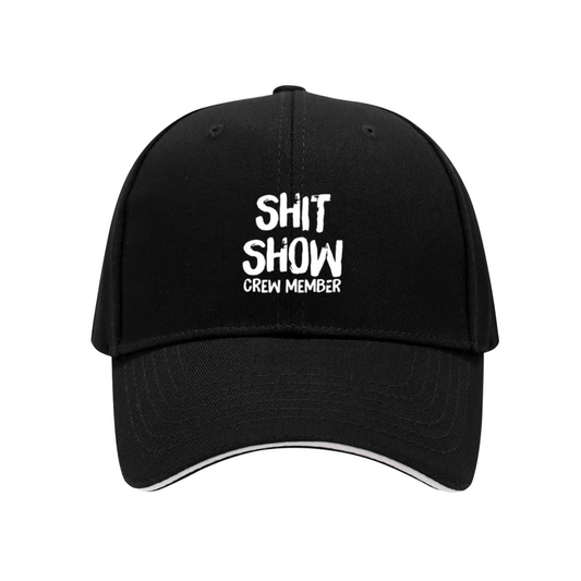 Sarcastic Shit Show Crew Member Text Black Sandwich Baseball Cap, Funny Meme Casual Hat