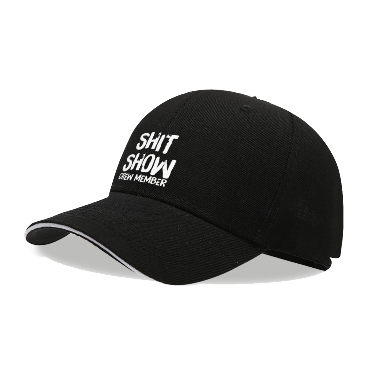 Sarcastic Shit Show Crew Member Text Black Sandwich Baseball Cap, Funny Meme Casual Hat