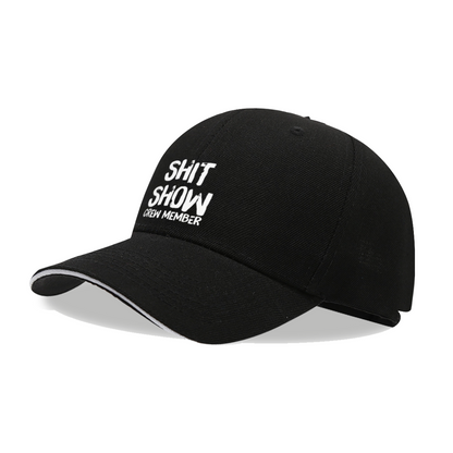 Sarcastic Shit Show Crew Member Text Black Sandwich Baseball Cap, Funny Meme Casual Hat