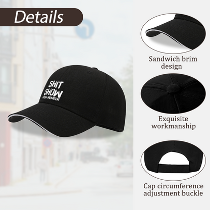 Sarcastic Shit Show Crew Member Text Black Sandwich Baseball Cap, Funny Meme Casual Hat