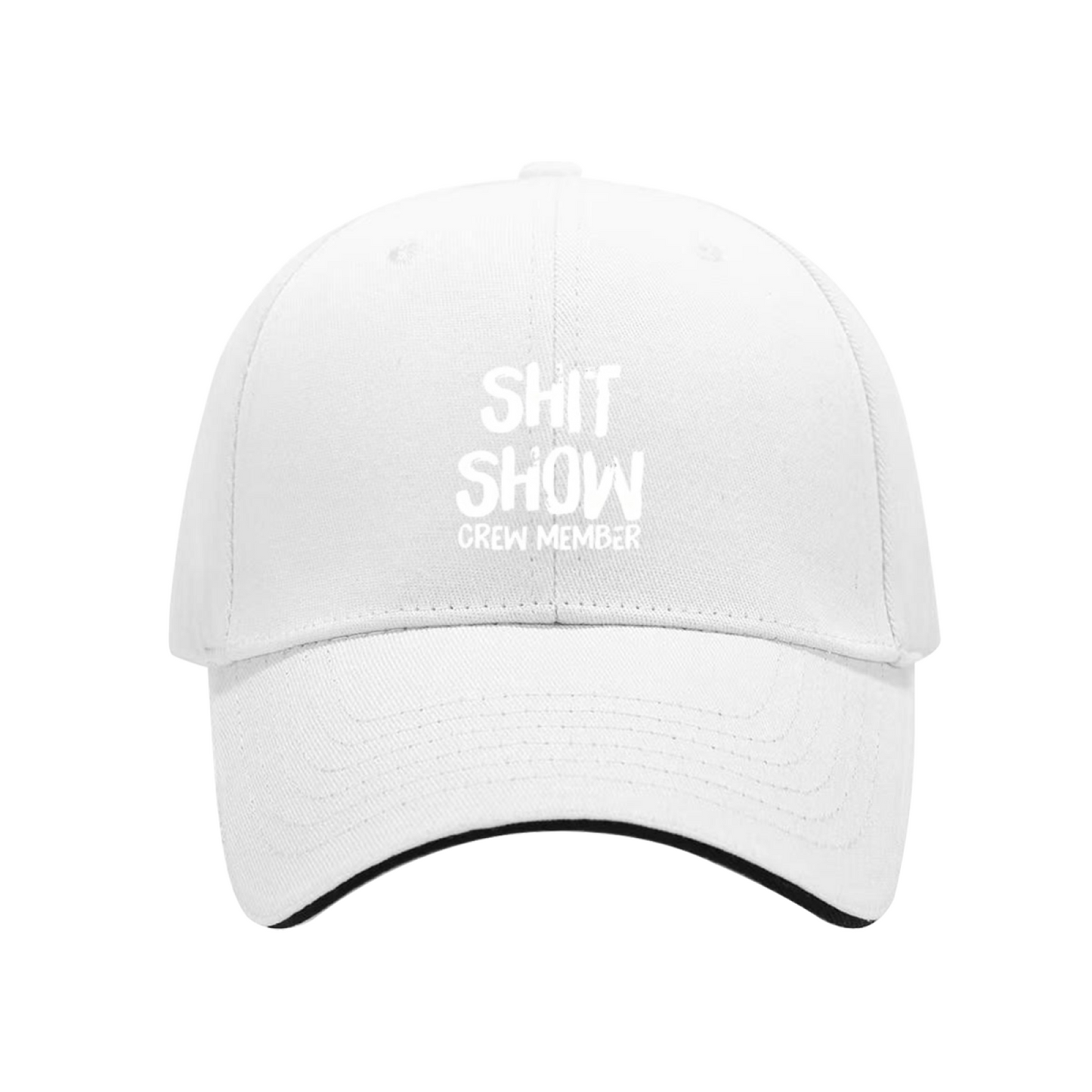 Sarcastic Shit Show Crew Member Text Black Sandwich Baseball Cap, Funny Meme Casual Hat