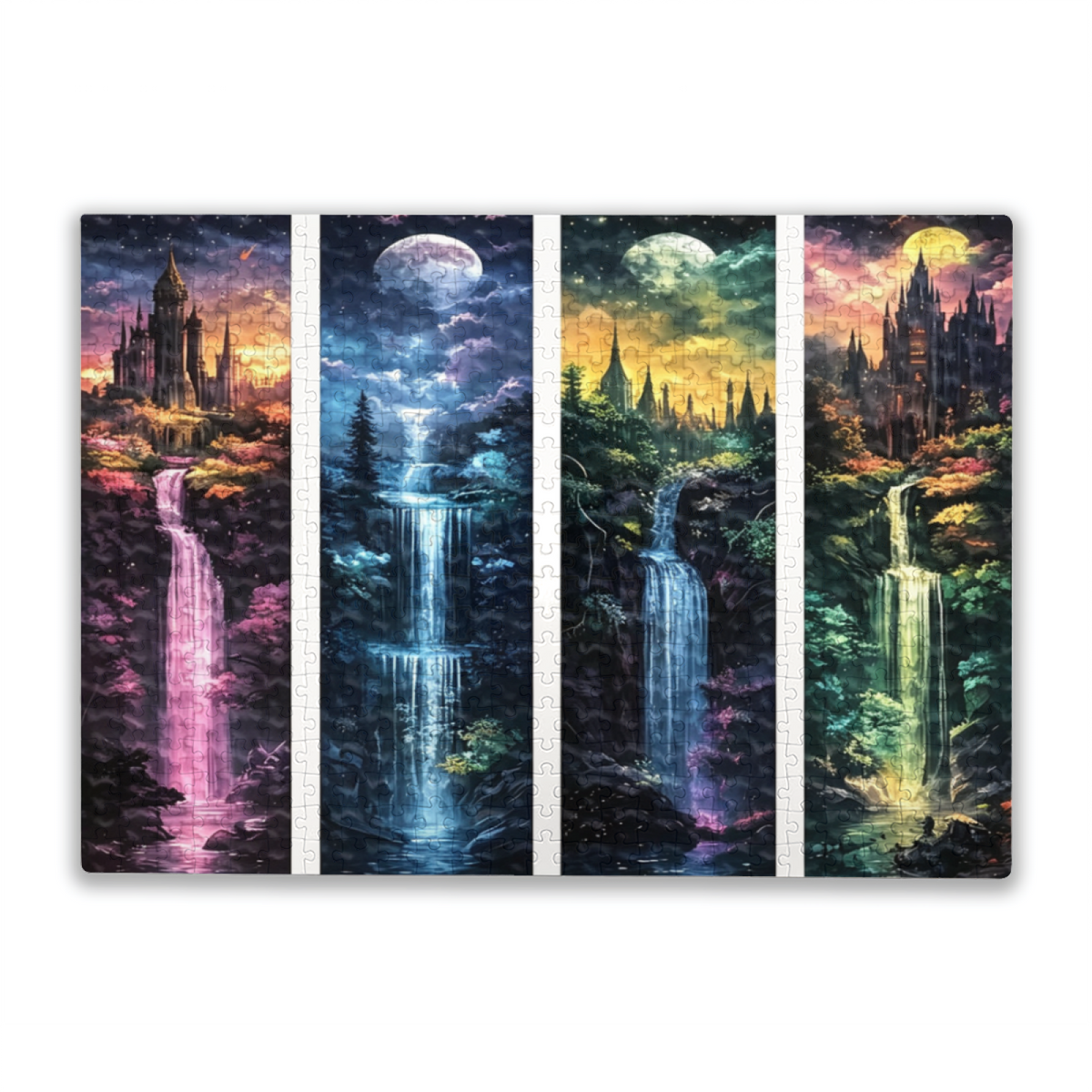 Four Magical Castle Waterfalls ¨C Moonlit Fantasy Realm Puzzle