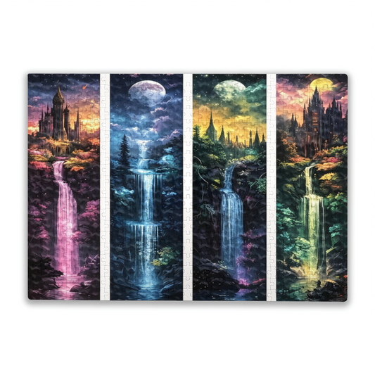 Four Magical Castle Waterfalls ¨C Moonlit Fantasy Realm Puzzle