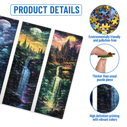 Four Magical Castle Waterfalls ¨C Moonlit Fantasy Realm Puzzle