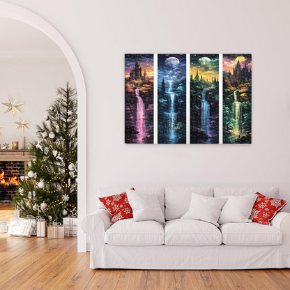 Four Magical Castle Waterfalls ¨C Moonlit Fantasy Realm Puzzle