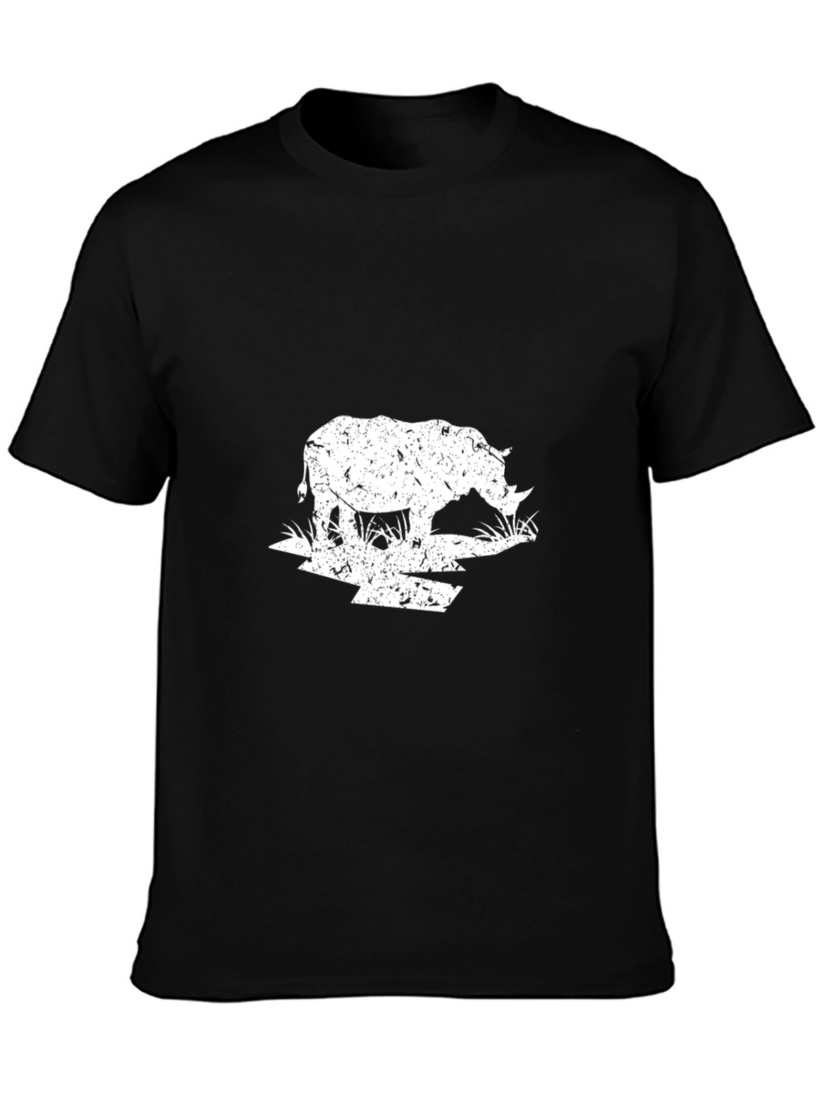 Rhino Graphic Tee - Distressed Print Black T-Shirt