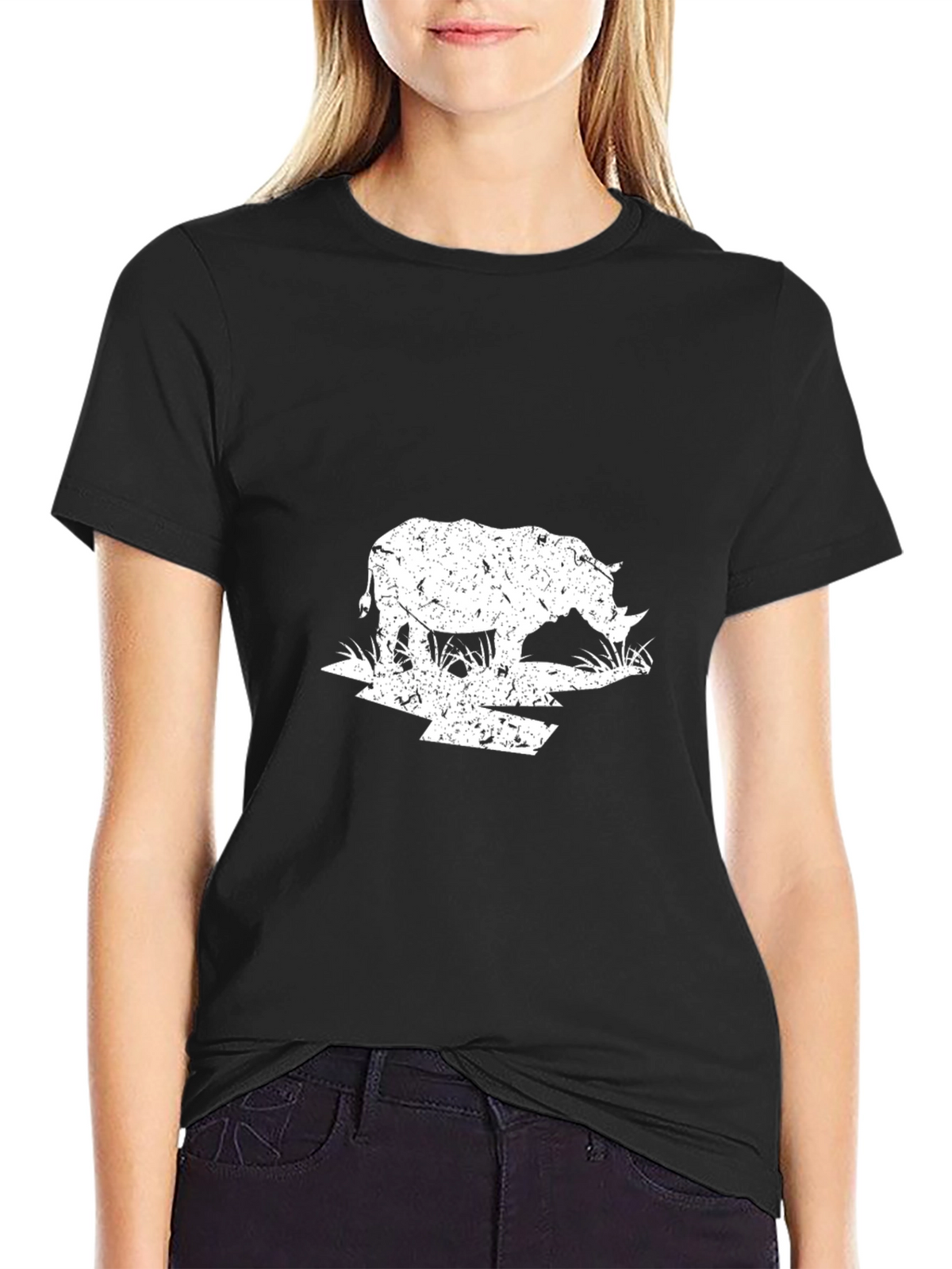 Rhino Graphic Tee - Distressed Print Black T-Shirt