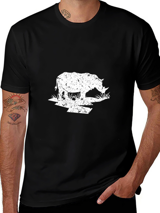 Rhino Graphic Tee - Distressed Print Black T-Shirt