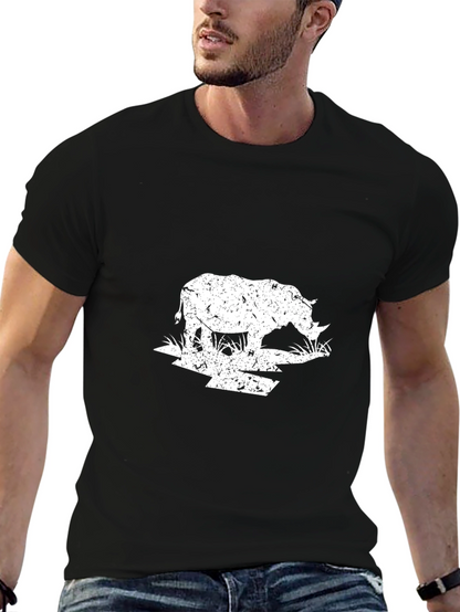 Rhino Graphic Tee - Distressed Print Black T-Shirt