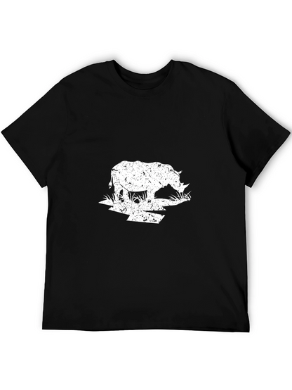Rhino Graphic Tee - Distressed Print Black T-Shirt