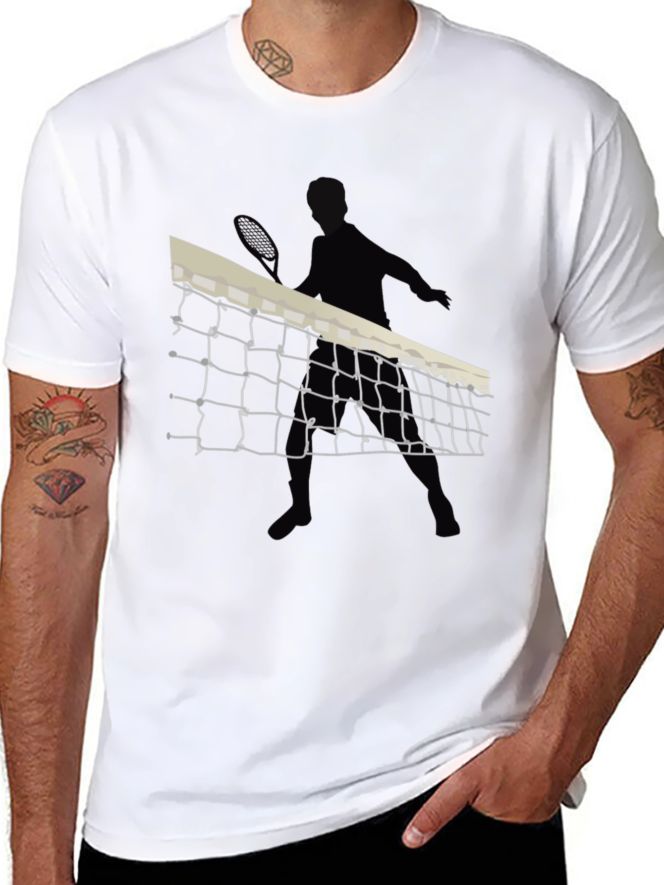 Tennis Net Graphic Tee - Black Cotton T-Shirt