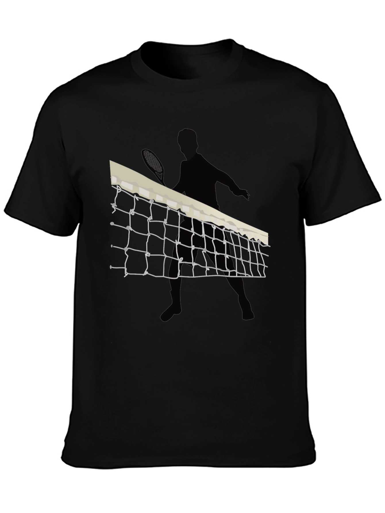 Tennis Net Graphic Tee - Black Cotton T-Shirt