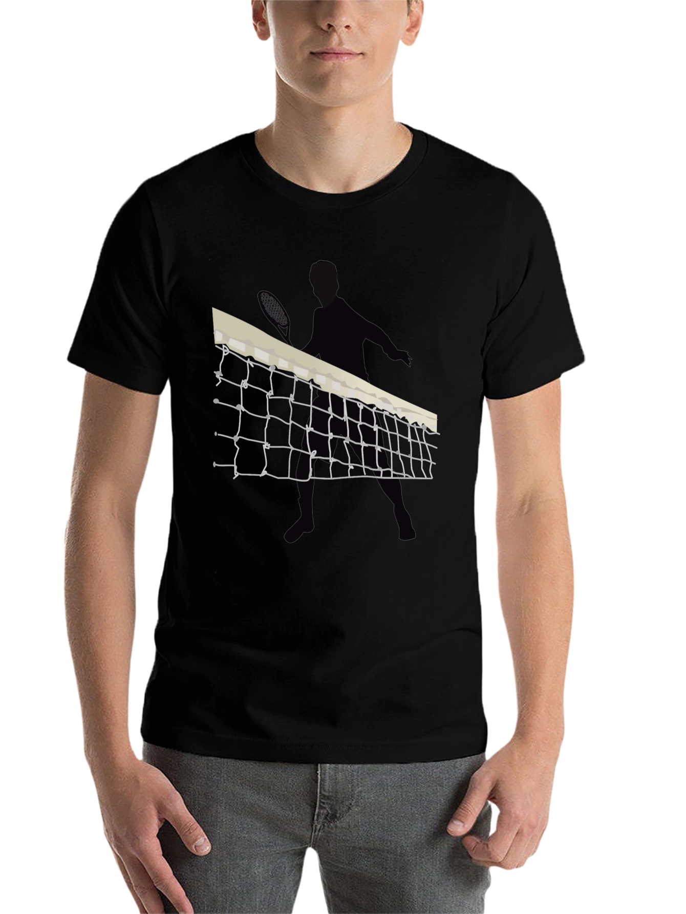 Tennis Net Graphic Tee - Black Cotton T-Shirt