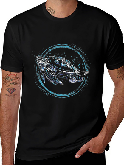 Sea Turtle Graphic Print Black T-Shirt