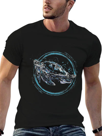 Sea Turtle Graphic Print Black T-Shirt