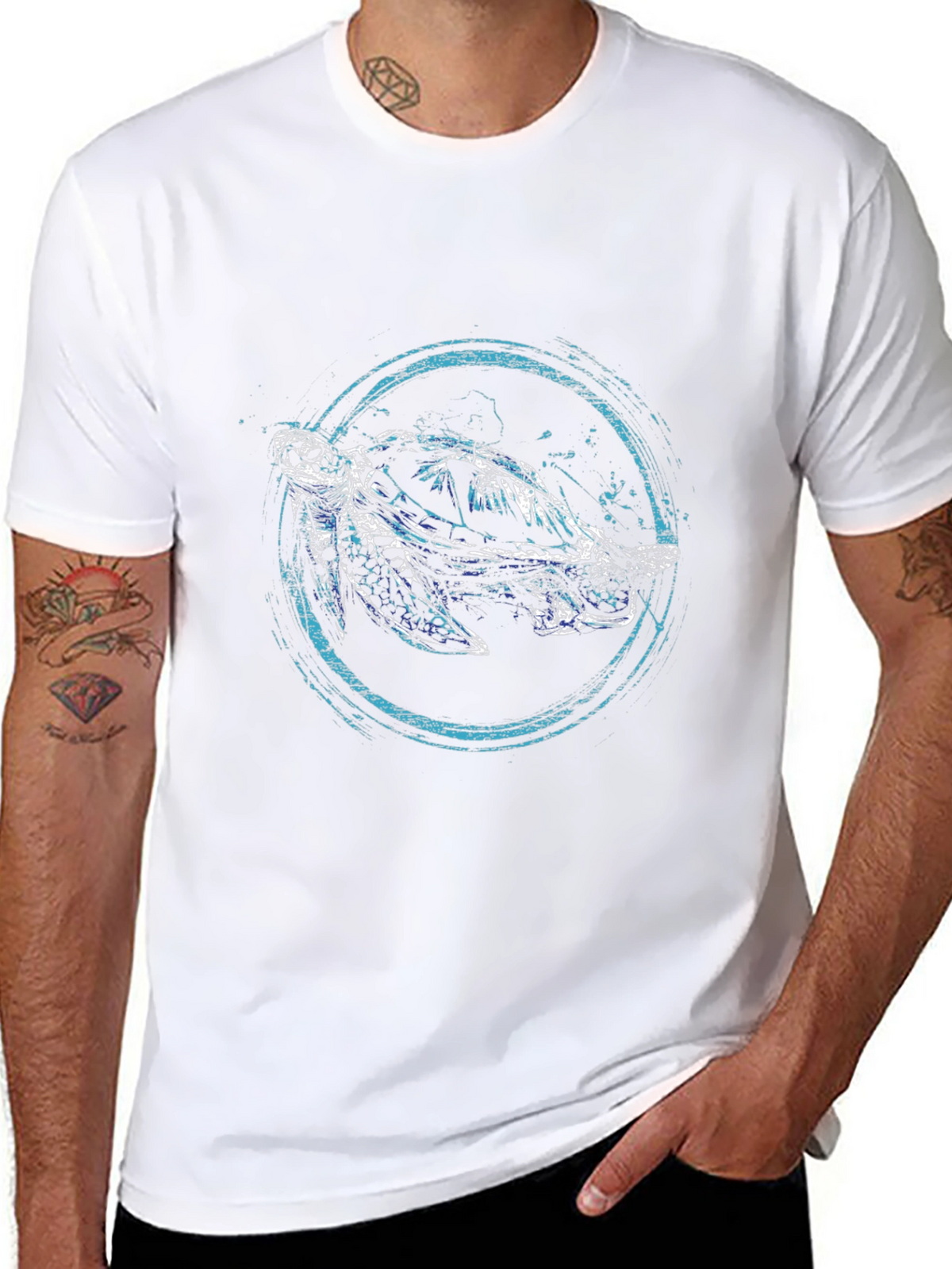 Sea Turtle Graphic Print Black T-Shirt