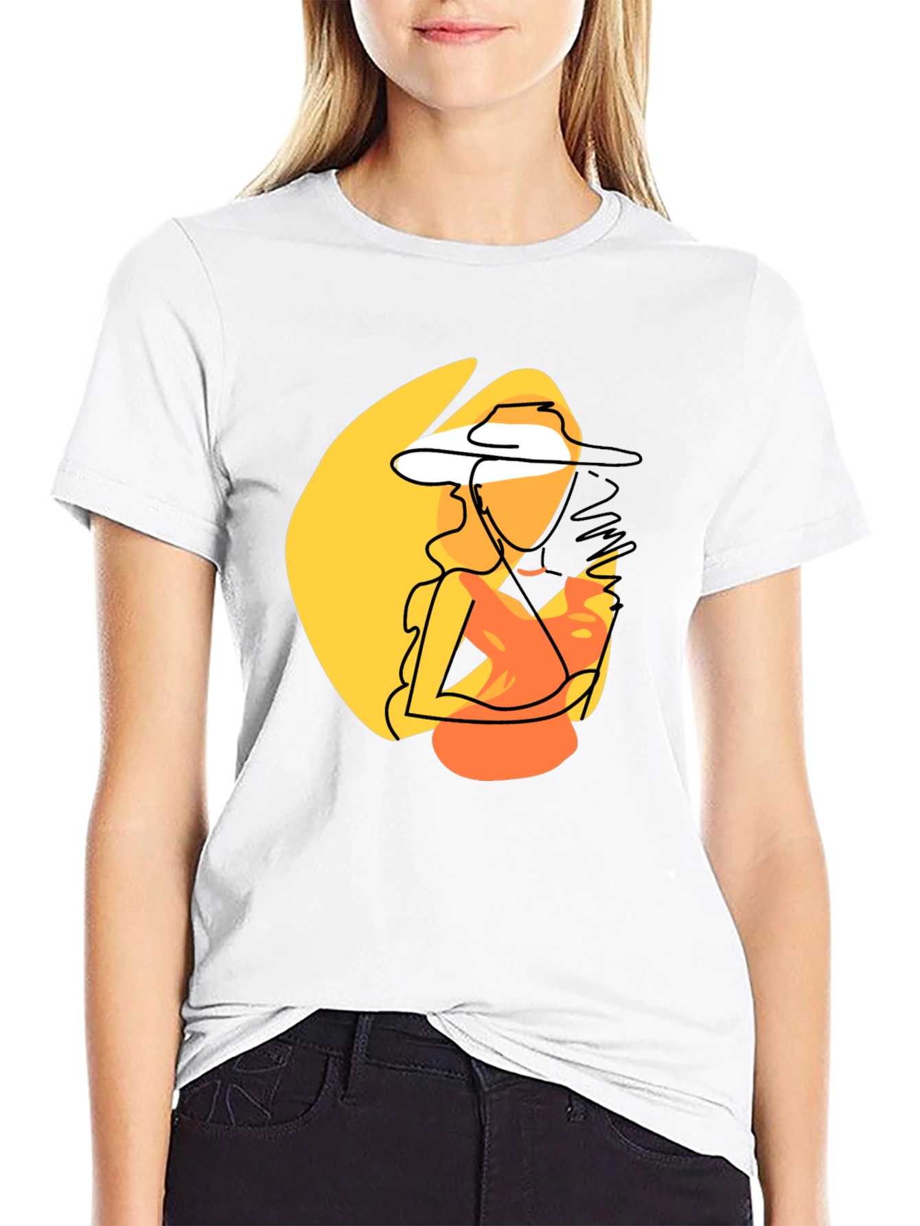 Abstract Woman Graphic Print T-Shirt - Black