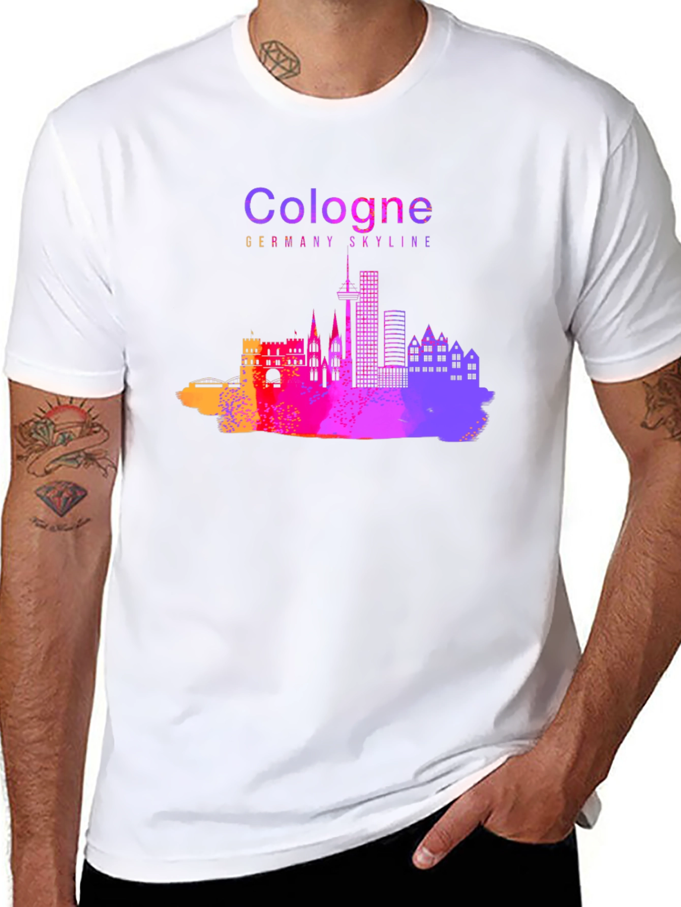 Cologne Germany Skyline Graphic Tee - Mens Black T-Shirt